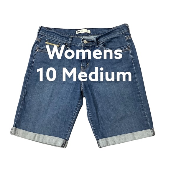 Levi's Pants - Women's Levi's 10 M Medium Denim Bermuda Shorts Jeans Navy Blue Rolled Hem